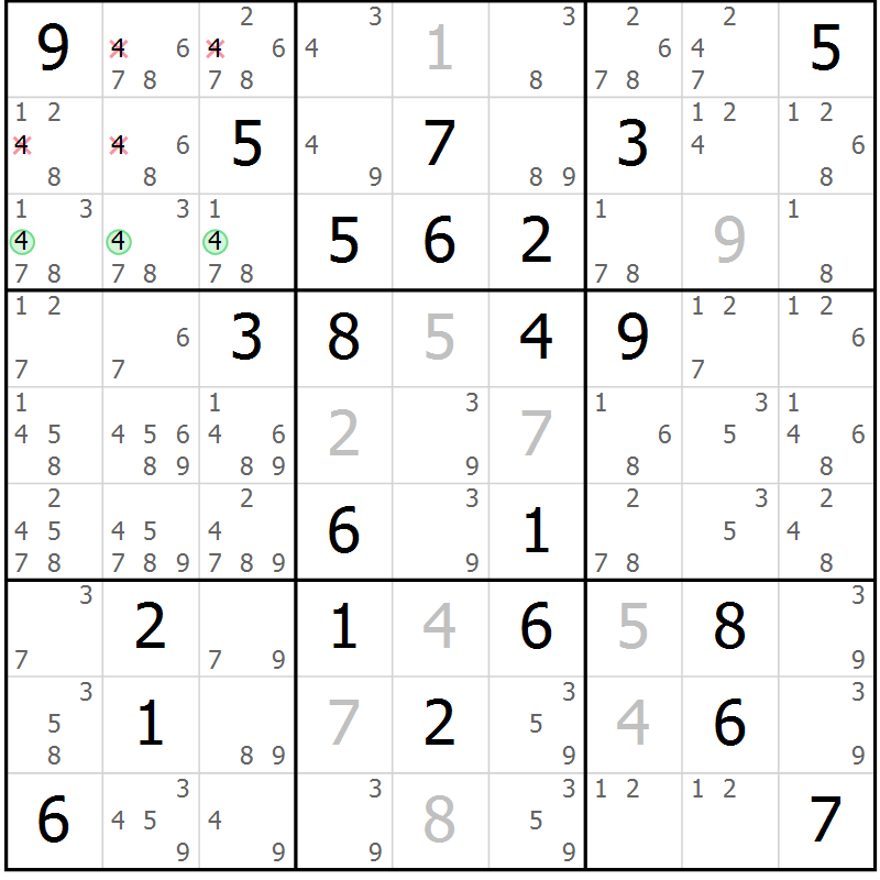 Position des candidats pour la solution de la Gr 26 page 29 du magazine de sudoku Maestro n° 087