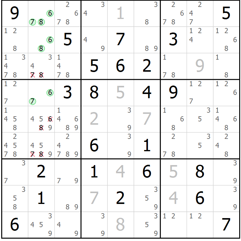 Position des candidats pour la solution de la Gr 26 page 29 du magazine de sudoku Maestro n° 087
