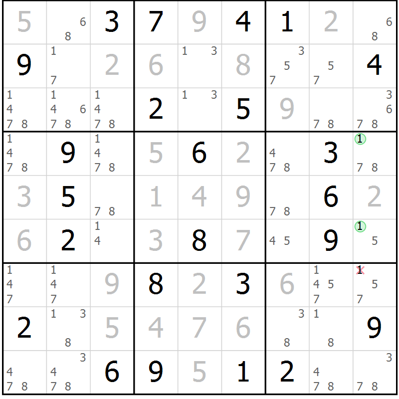 Position des candidats pour la solution de la Gr 27 page 30 du magazine de sudoku Maestro n° 087