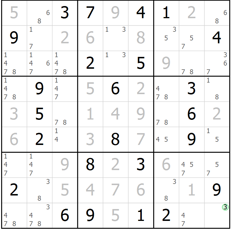 Position des candidats pour la solution de la Gr 27 page 30 du magazine de sudoku Maestro n° 087