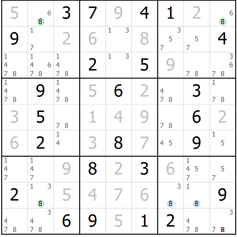 Position des candidats pour la solution de la Gr 27 page 30 du magazine de sudoku Maestro n° 087