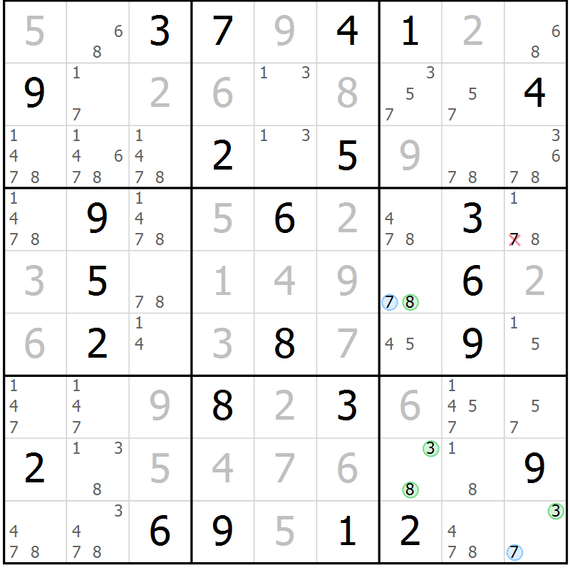 Position des candidats pour la solution de la Gr 27 page 30 du magazine de sudoku Maestro n° 087