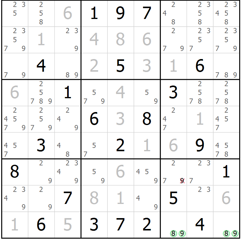 Position des candidats pour la solution de la Gr 29 page 32 du magazine de sudoku Maestro n° 087