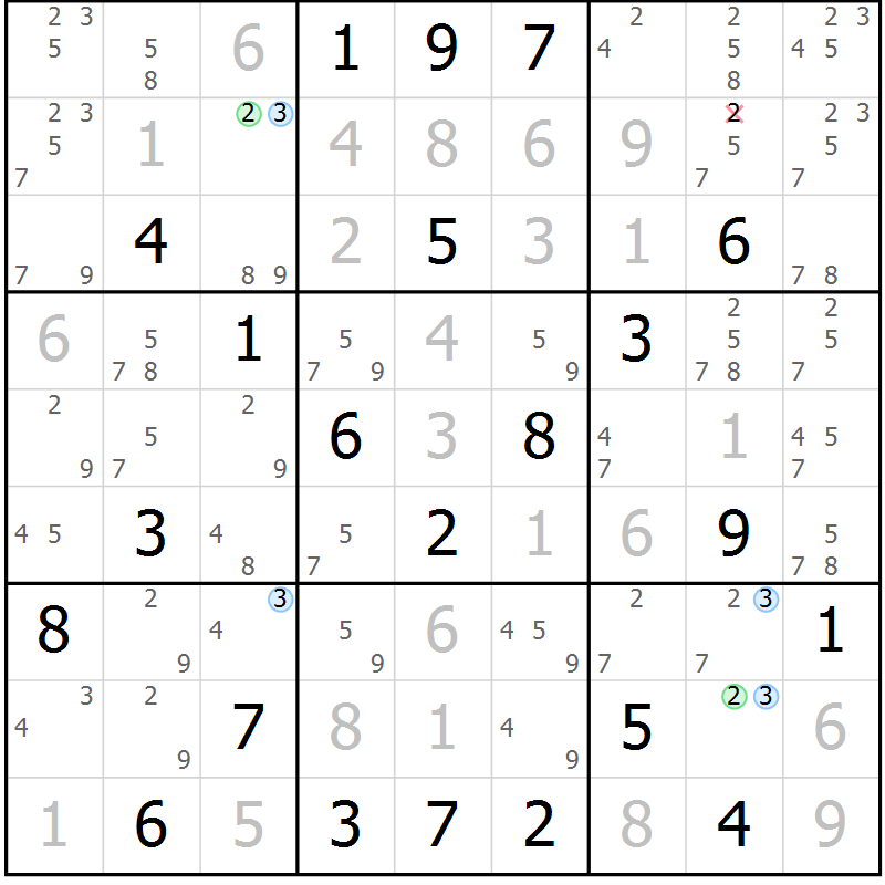 Position des candidats pour la solution de la Gr 29 page 32 du magazine de sudoku Maestro n° 087