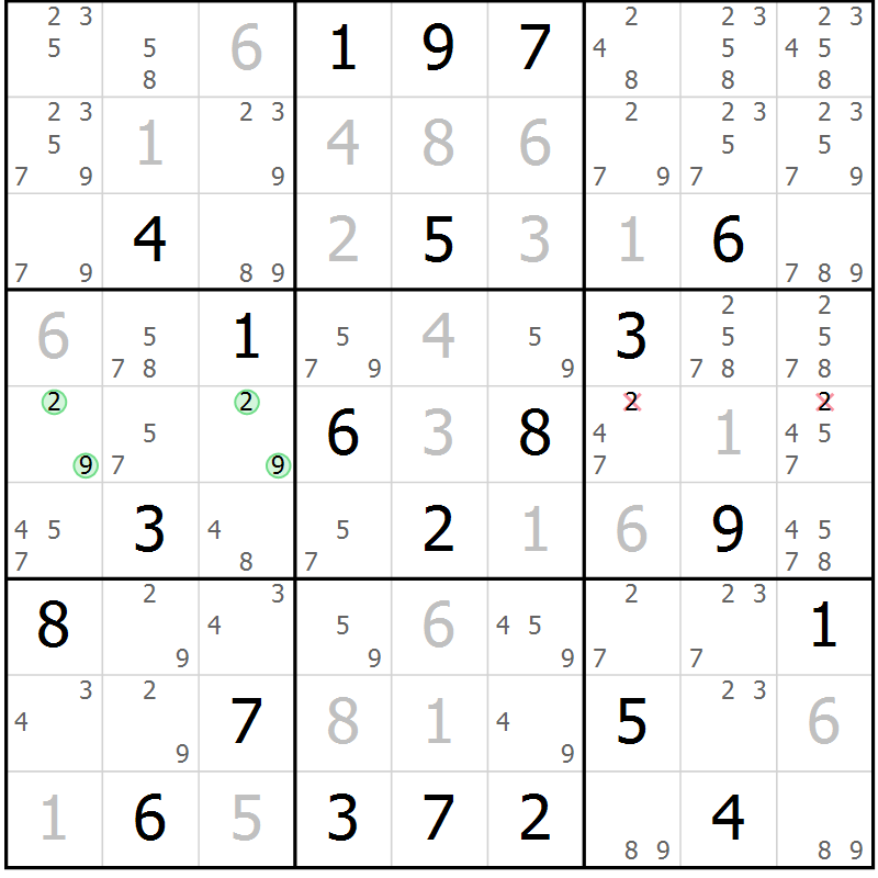 Position des candidats pour la solution de la Gr 29 page 32 du magazine de sudoku Maestro n° 087