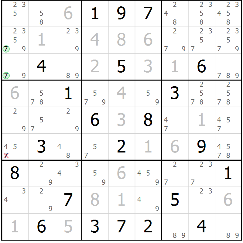 Position des candidats pour la solution de la Gr 29 page 32 du magazine de sudoku Maestro n° 087
