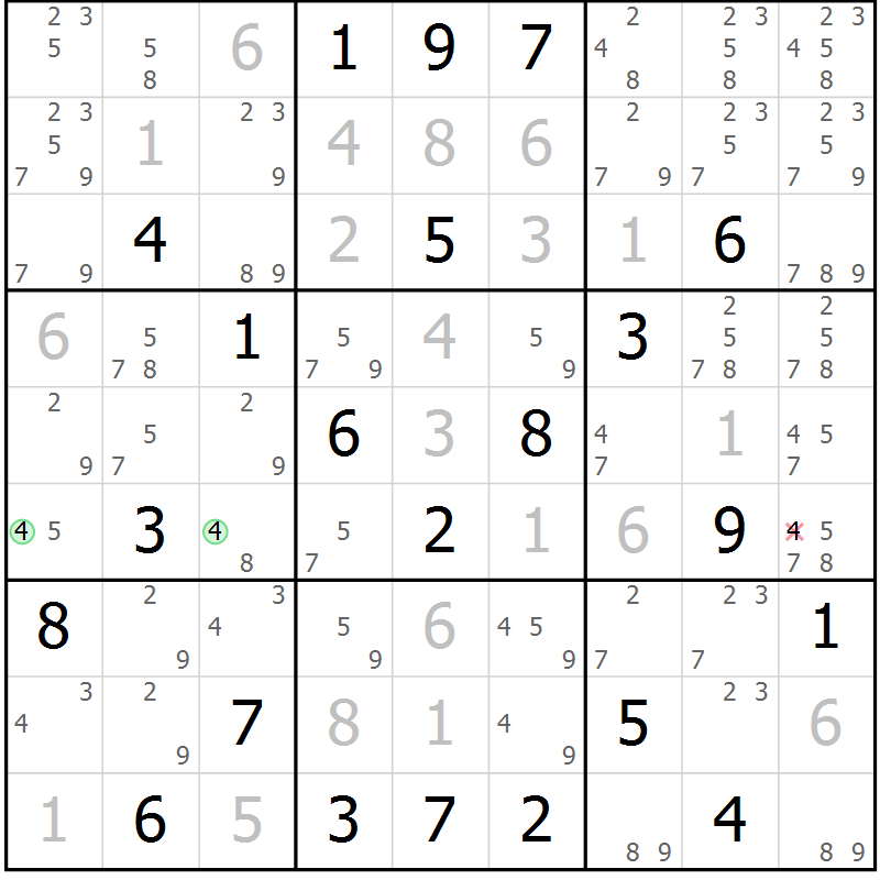 Position des candidats pour la solution de la Gr 29 page 32 du magazine de sudoku Maestro n° 087