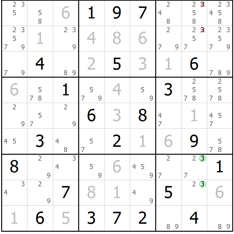Position des candidats pour la solution de la Gr 29 page 32 du magazine de sudoku Maestro n° 087