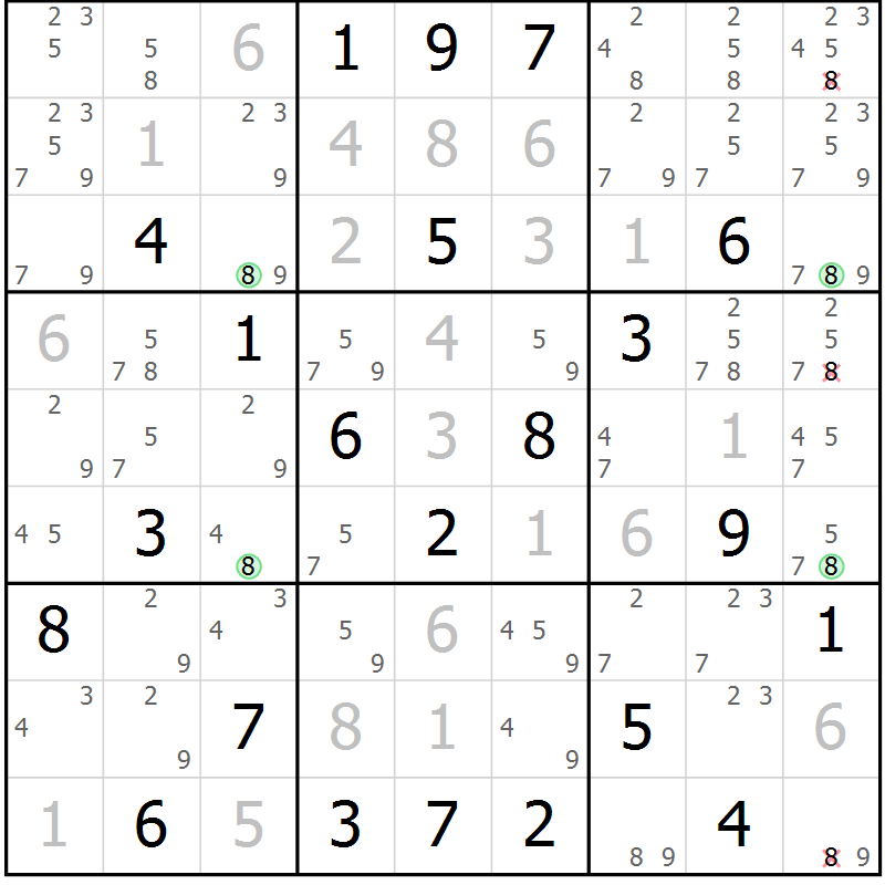 Position des candidats pour la solution de la Gr 29 page 32 du magazine de sudoku Maestro n° 087