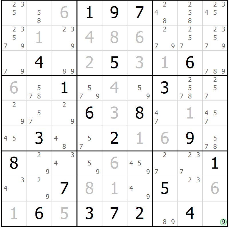 Position des candidats pour la solution de la Gr 29 page 32 du magazine de sudoku Maestro n° 087