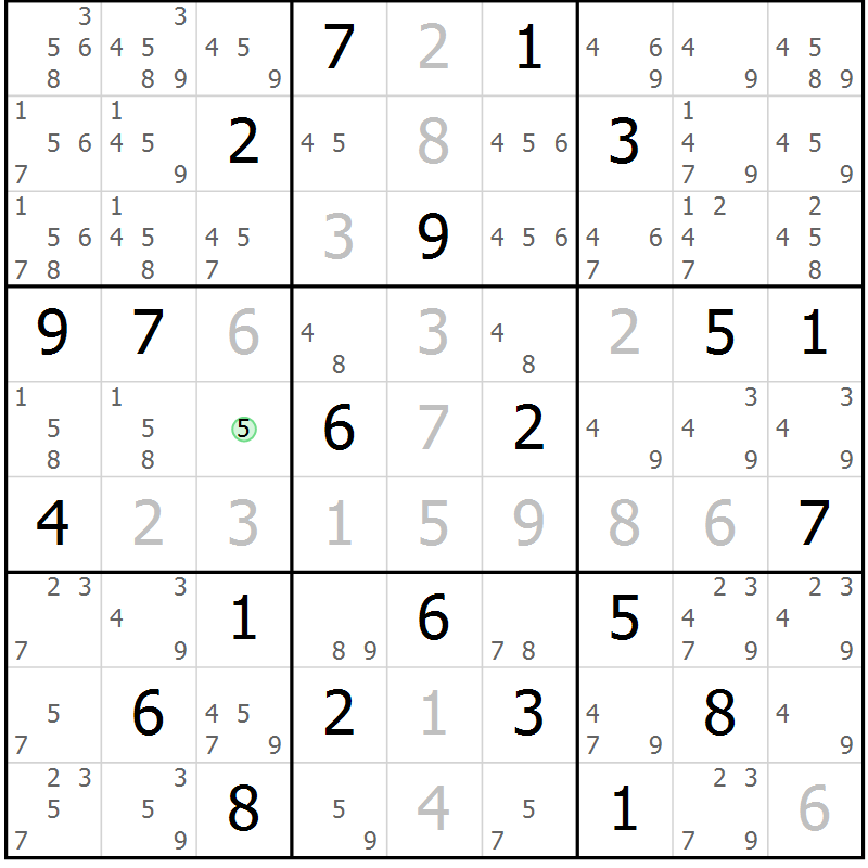 Position des candidats pour la solution de la Gr 3 page 6 du magazine de sudoku Maestro n° 087