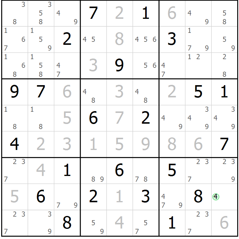 Position des candidats pour la solution de la Gr 3 page 6 du magazine de sudoku Maestro n° 087