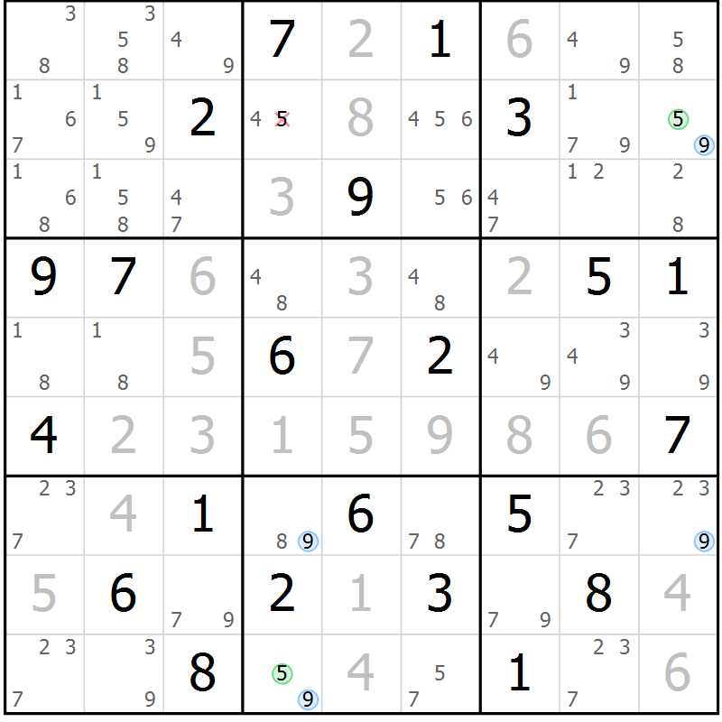 Position des candidats pour la solution de la Gr 3 page 6 du magazine de sudoku Maestro n° 087