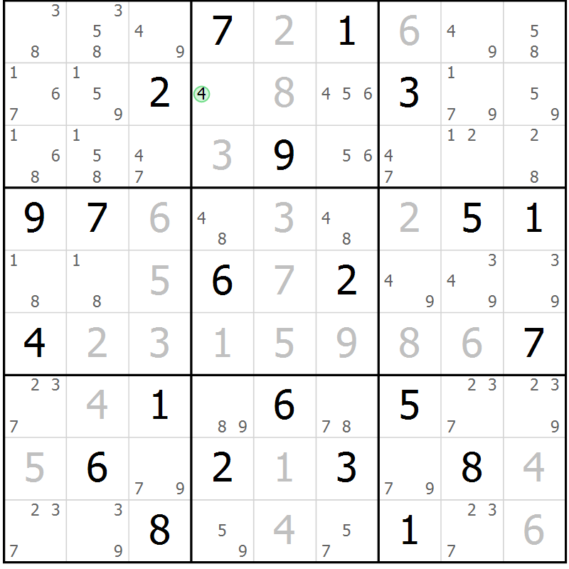 Position des candidats pour la solution de la Gr 3 page 6 du magazine de sudoku Maestro n° 087