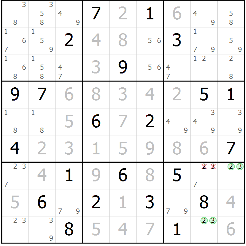 Position des candidats pour la solution de la Gr 3 page 6 du magazine de sudoku Maestro n° 087