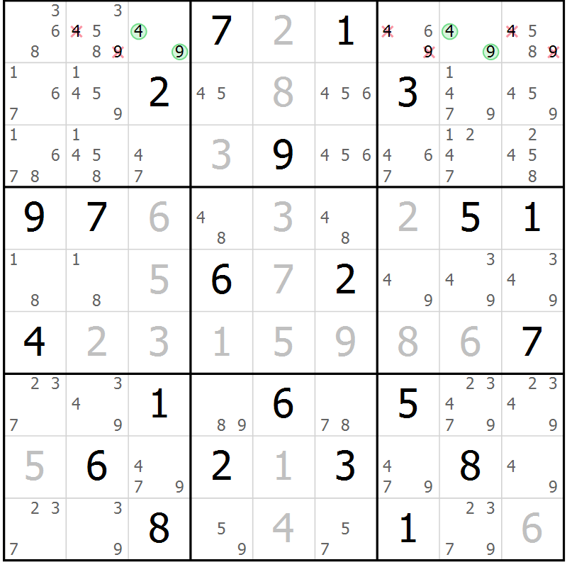 Position des candidats pour la solution de la Gr 3 page 6 du magazine de sudoku Maestro n° 087