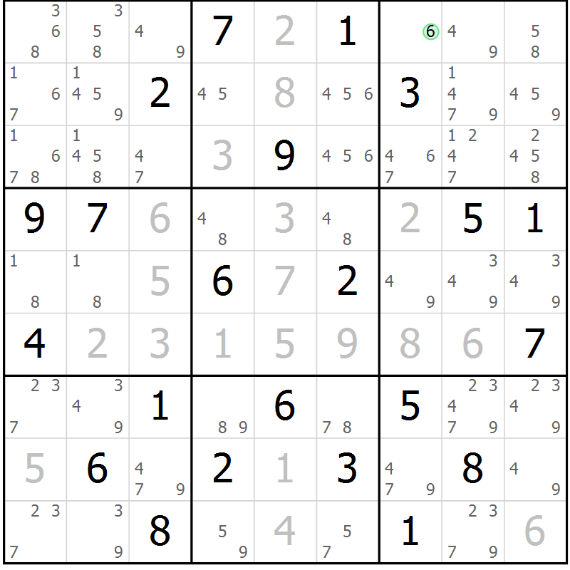 Position des candidats pour la solution de la Gr 3 page 6 du magazine de sudoku Maestro n° 087