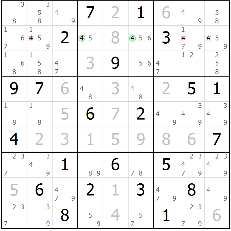 Position des candidats pour la solution de la Gr 3 page 6 du magazine de sudoku Maestro n° 087