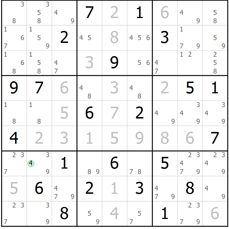 Position des candidats pour la solution de la Gr 3 page 6 du magazine de sudoku Maestro n° 087