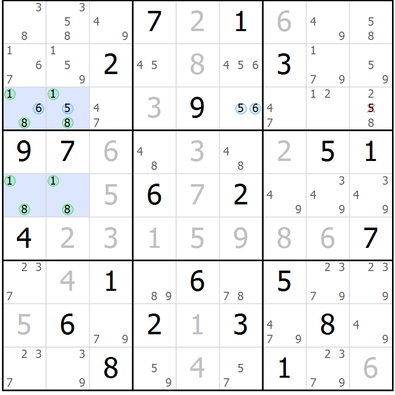 Position des candidats pour la solution de la Gr 3 page 6 du magazine de sudoku Maestro n° 087