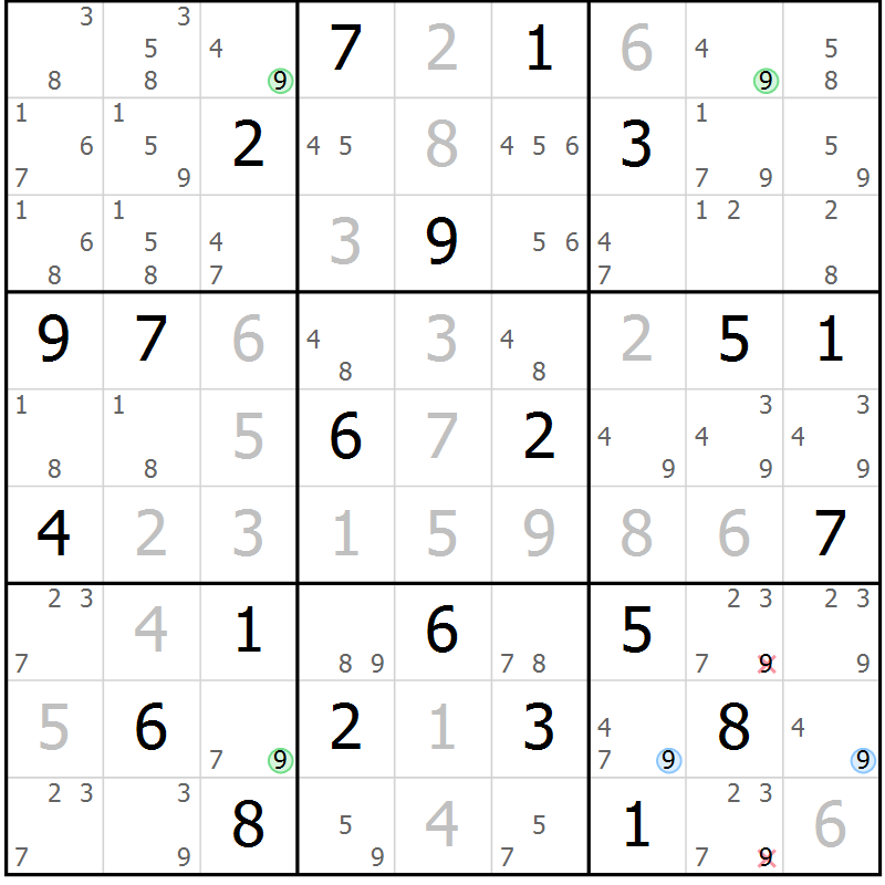Position des candidats pour la solution de la Gr 3 page 6 du magazine de sudoku Maestro n° 087