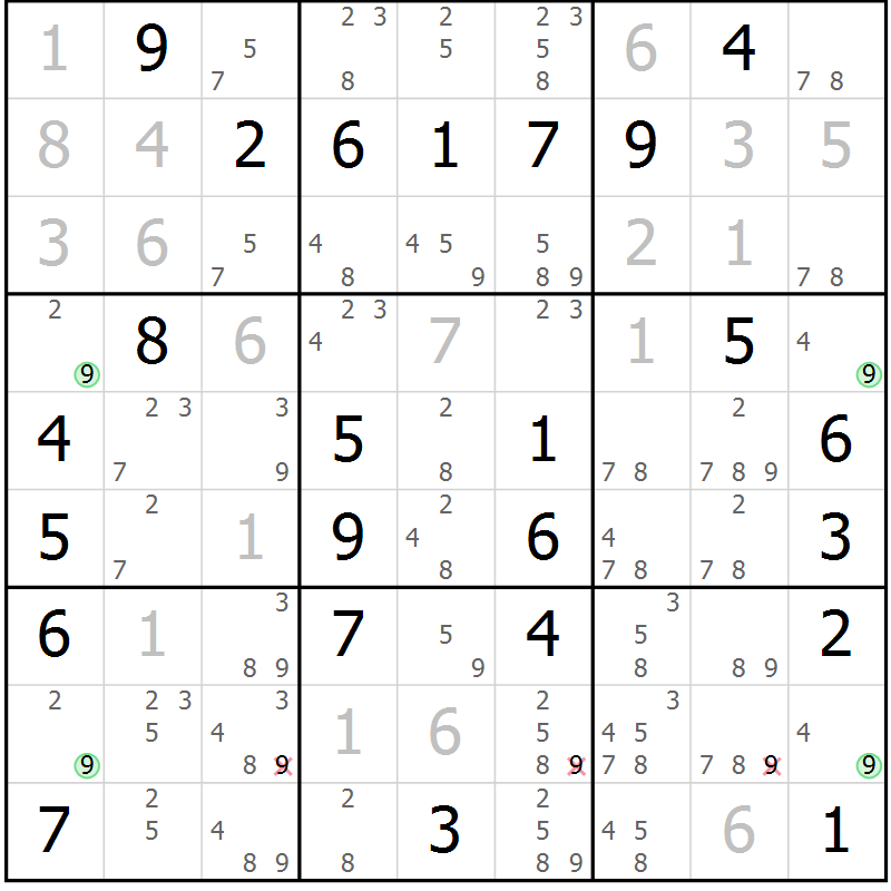 Position des candidats pour la solution de la Gr 30 page 33 du magazine de sudoku Maestro n° 087