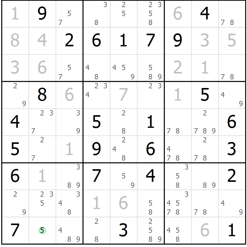 Position des candidats pour la solution de la Gr 30 page 33 du magazine de sudoku Maestro n° 087