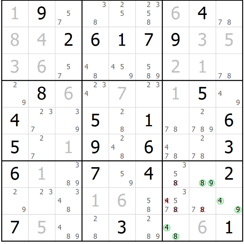 Position des candidats pour la solution de la Gr 30 page 33 du magazine de sudoku Maestro n° 087