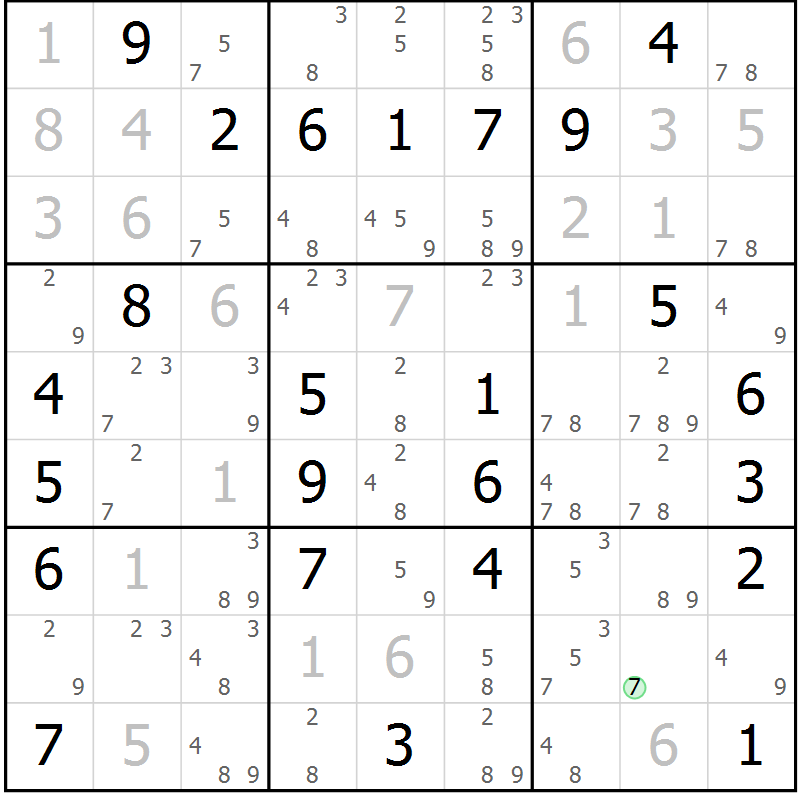 Position des candidats pour la solution de la Gr 30 page 33 du magazine de sudoku Maestro n° 087