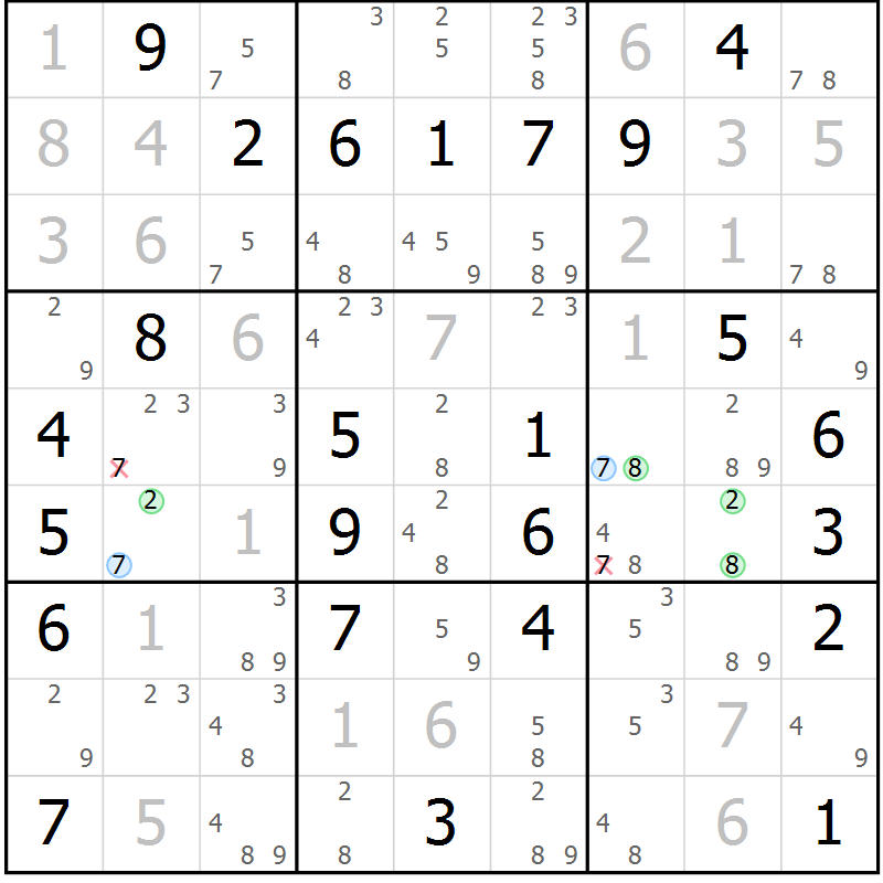 Position des candidats pour la solution de la Gr 30 page 33 du magazine de sudoku Maestro n° 087