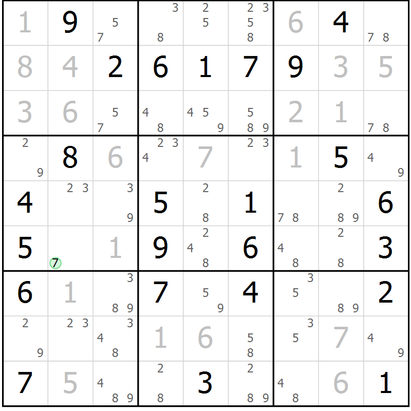 Position des candidats pour la solution de la Gr 30 page 33 du magazine de sudoku Maestro n° 087