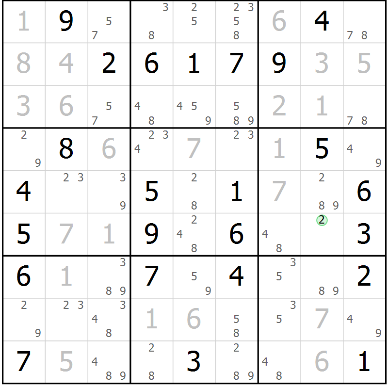 Position des candidats pour la solution de la Gr 30 page 33 du magazine de sudoku Maestro n° 087
