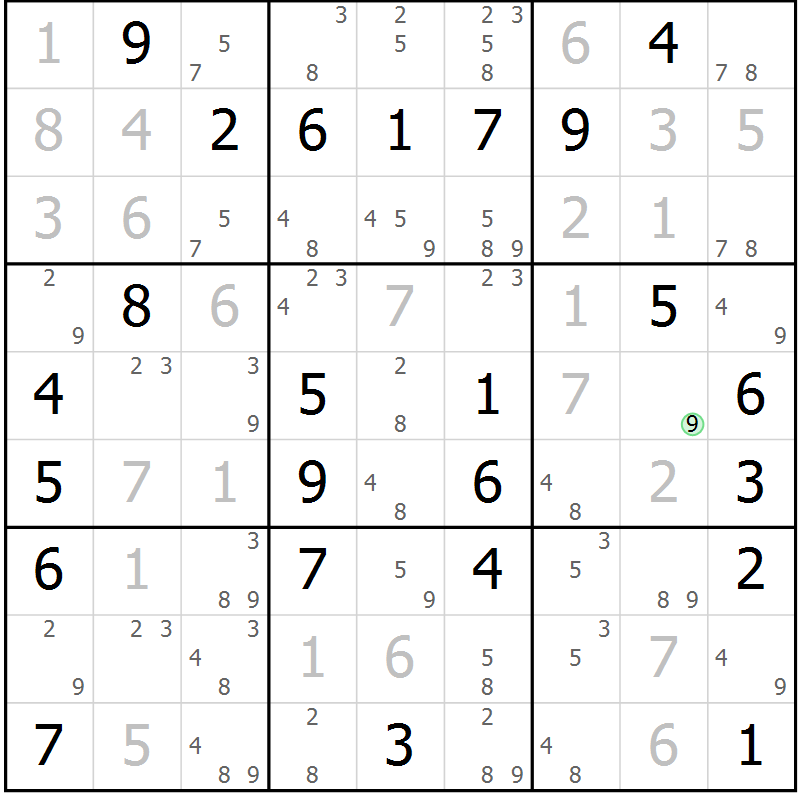 Position des candidats pour la solution de la Gr 30 page 33 du magazine de sudoku Maestro n° 087