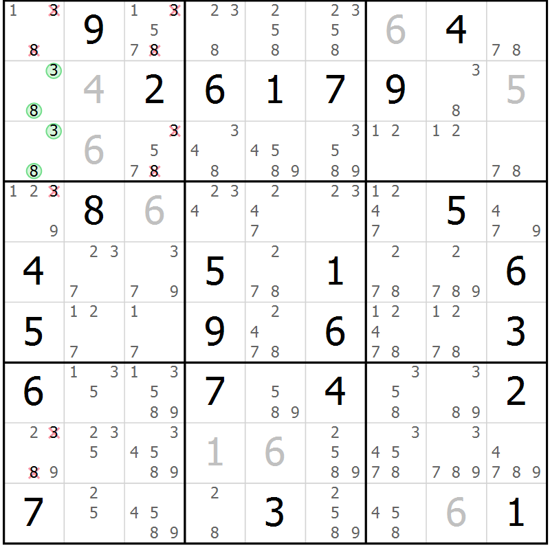 Position des candidats pour la solution de la Gr 30 page 33 du magazine de sudoku Maestro n° 087