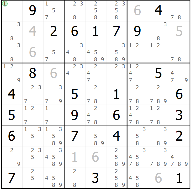 Position des candidats pour la solution de la Gr 30 page 33 du magazine de sudoku Maestro n° 087