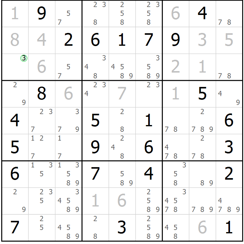 Position des candidats pour la solution de la Gr 30 page 33 du magazine de sudoku Maestro n° 087
