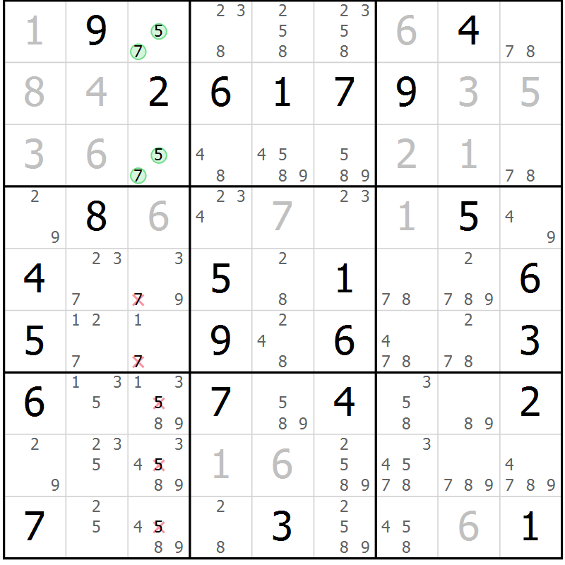 Position des candidats pour la solution de la Gr 30 page 33 du magazine de sudoku Maestro n° 087