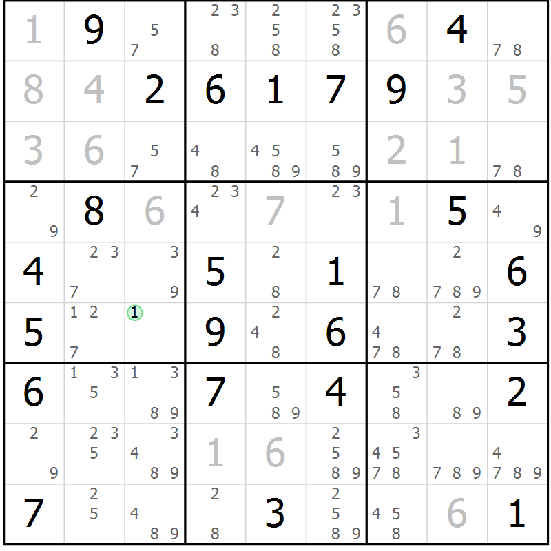 Position des candidats pour la solution de la Gr 30 page 33 du magazine de sudoku Maestro n° 087