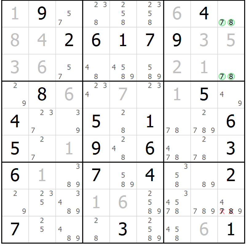 Position des candidats pour la solution de la Gr 30 page 33 du magazine de sudoku Maestro n° 087