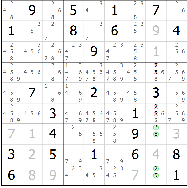 Position des candidats pour la solution de la Gr 31 page 34 du magazine de sudoku Maestro n° 087