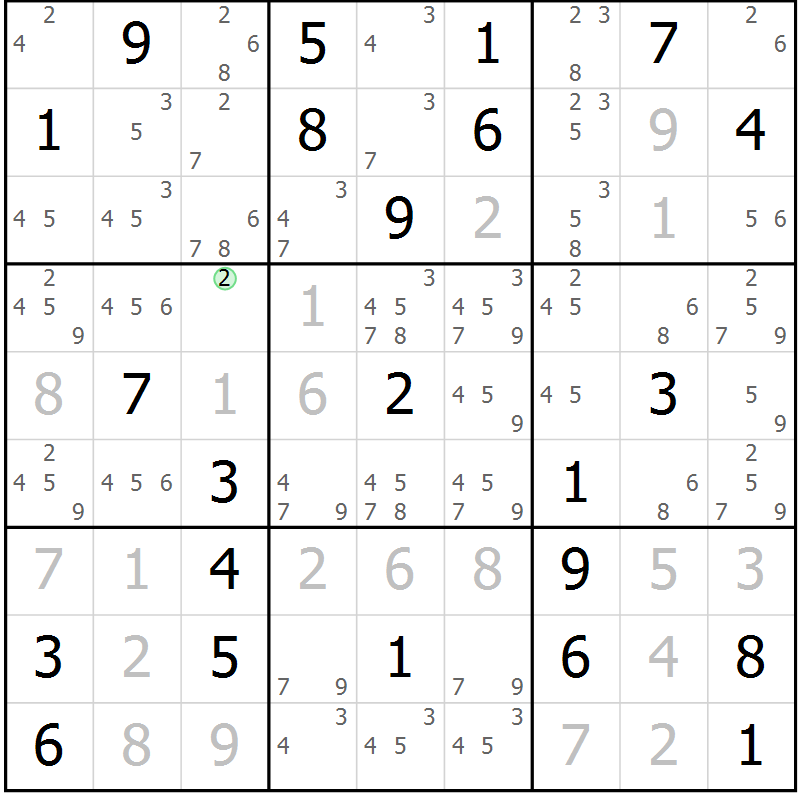 Position des candidats pour la solution de la Gr 31 page 34 du magazine de sudoku Maestro n° 087