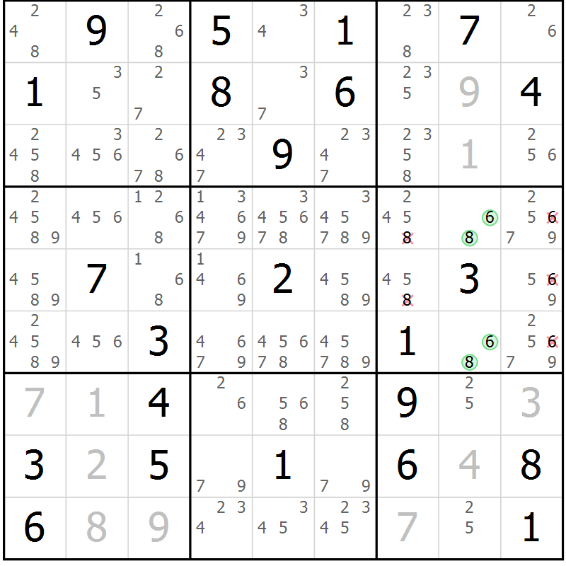 Position des candidats pour la solution de la Gr 31 page 34 du magazine de sudoku Maestro n° 087