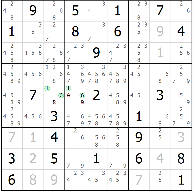 Position des candidats pour la solution de la Gr 31 page 34 du magazine de sudoku Maestro n° 087