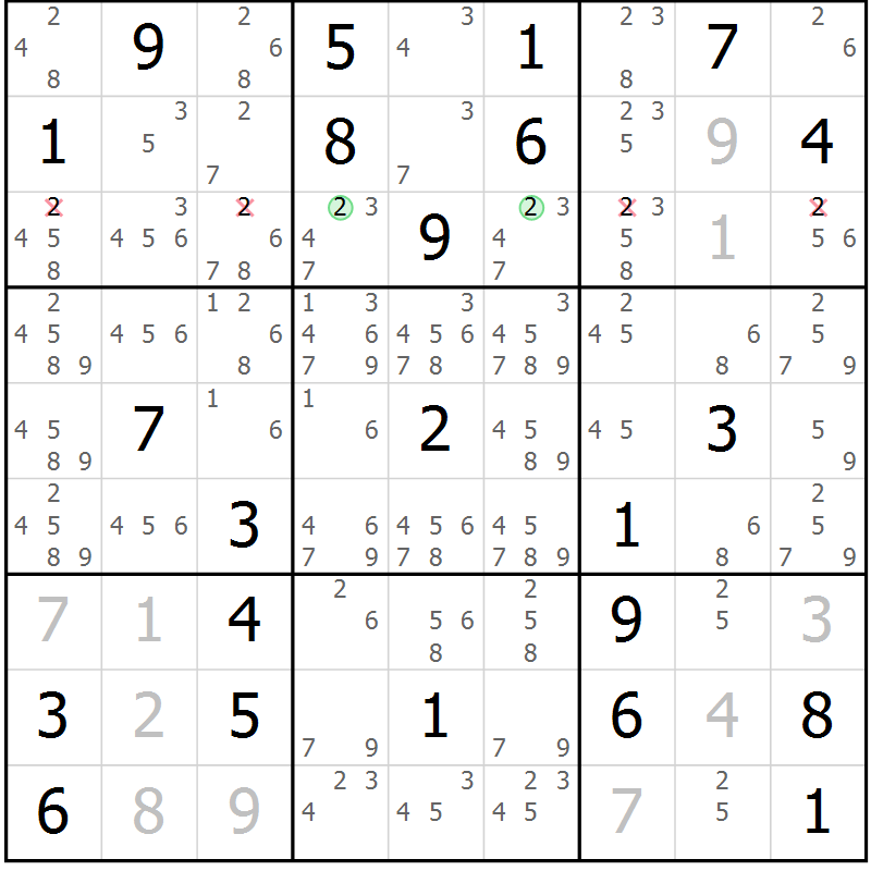 Position des candidats pour la solution de la Gr 31 page 34 du magazine de sudoku Maestro n° 087