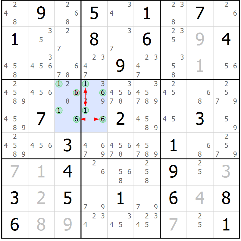 Position des candidats pour la solution de la Gr 31 page 34 du magazine de sudoku Maestro n° 087