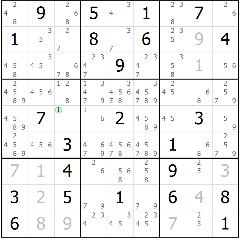 Position des candidats pour la solution de la Gr 31 page 34 du magazine de sudoku Maestro n° 087