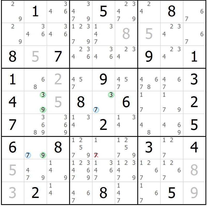 Position des candidats pour la solution de la Gr 32 page 35 du magazine de sudoku Maestro n° 087