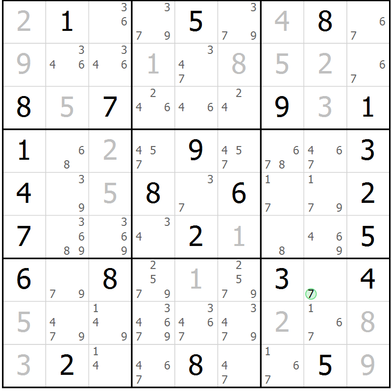 Position des candidats pour la solution de la Gr 32 page 35 du magazine de sudoku Maestro n° 087