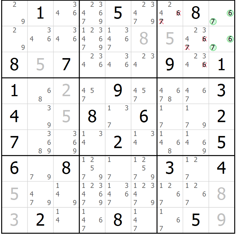 Position des candidats pour la solution de la Gr 32 page 35 du magazine de sudoku Maestro n° 087