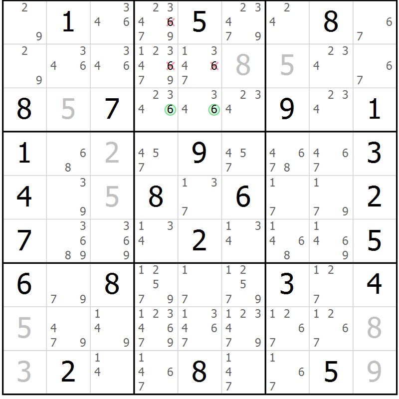 Position des candidats pour la solution de la Gr 32 page 35 du magazine de sudoku Maestro n° 087